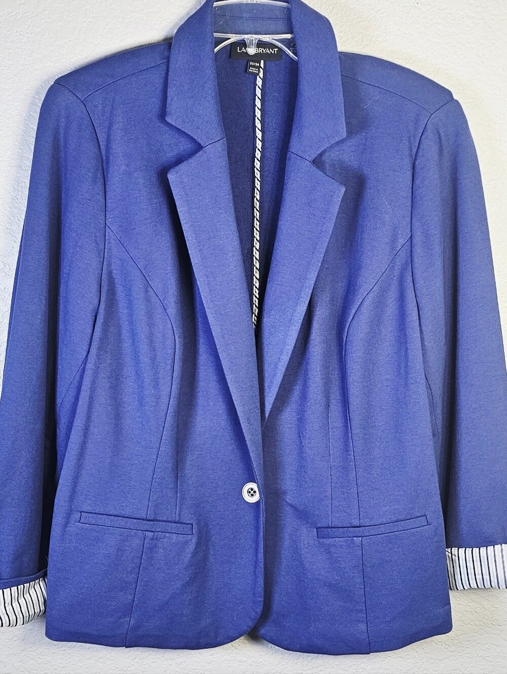 Lane Bryant 22/24 Cobalt Blue Knit Blazer Striped Cuffs Plus Size
